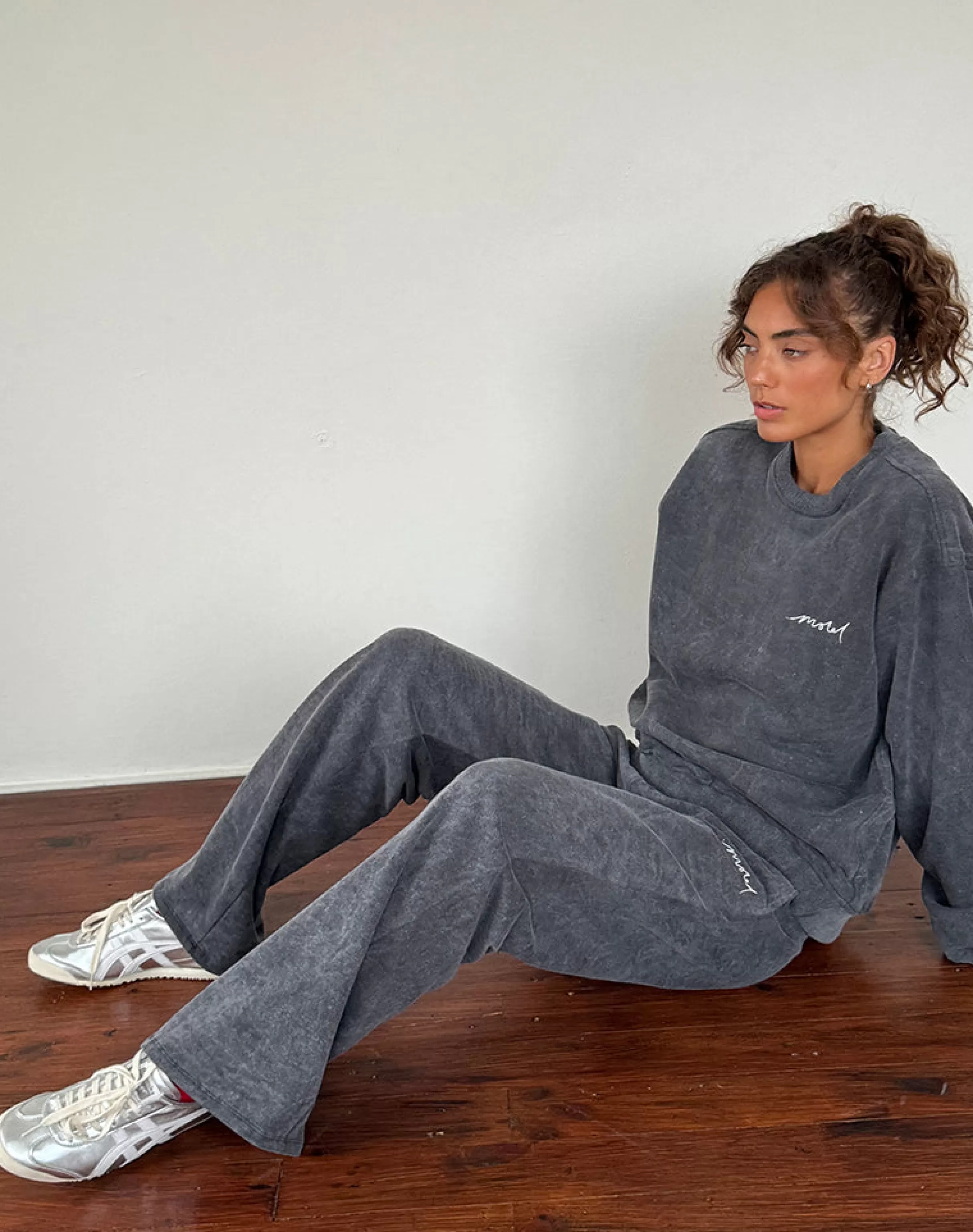 Best Sale Tillie Jumper In Black Wash With Off White 'MOTEL' Embroidery LOUNGEWEAR | CO-ORDS
