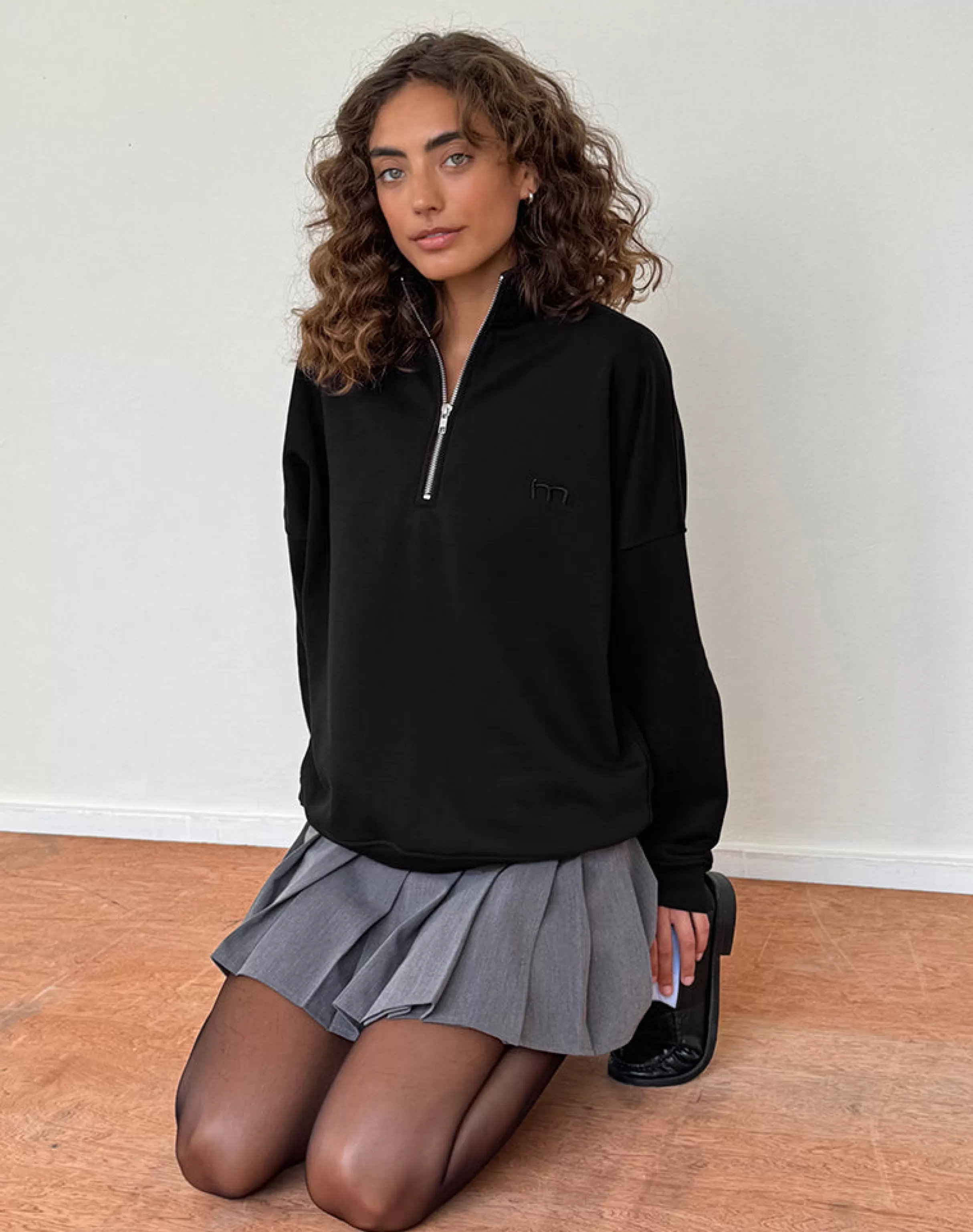 Flash Sale Tirma High Neck Jumper In Tonal Black With M Embroidery LOUNGEWEAR | CO-ORDS