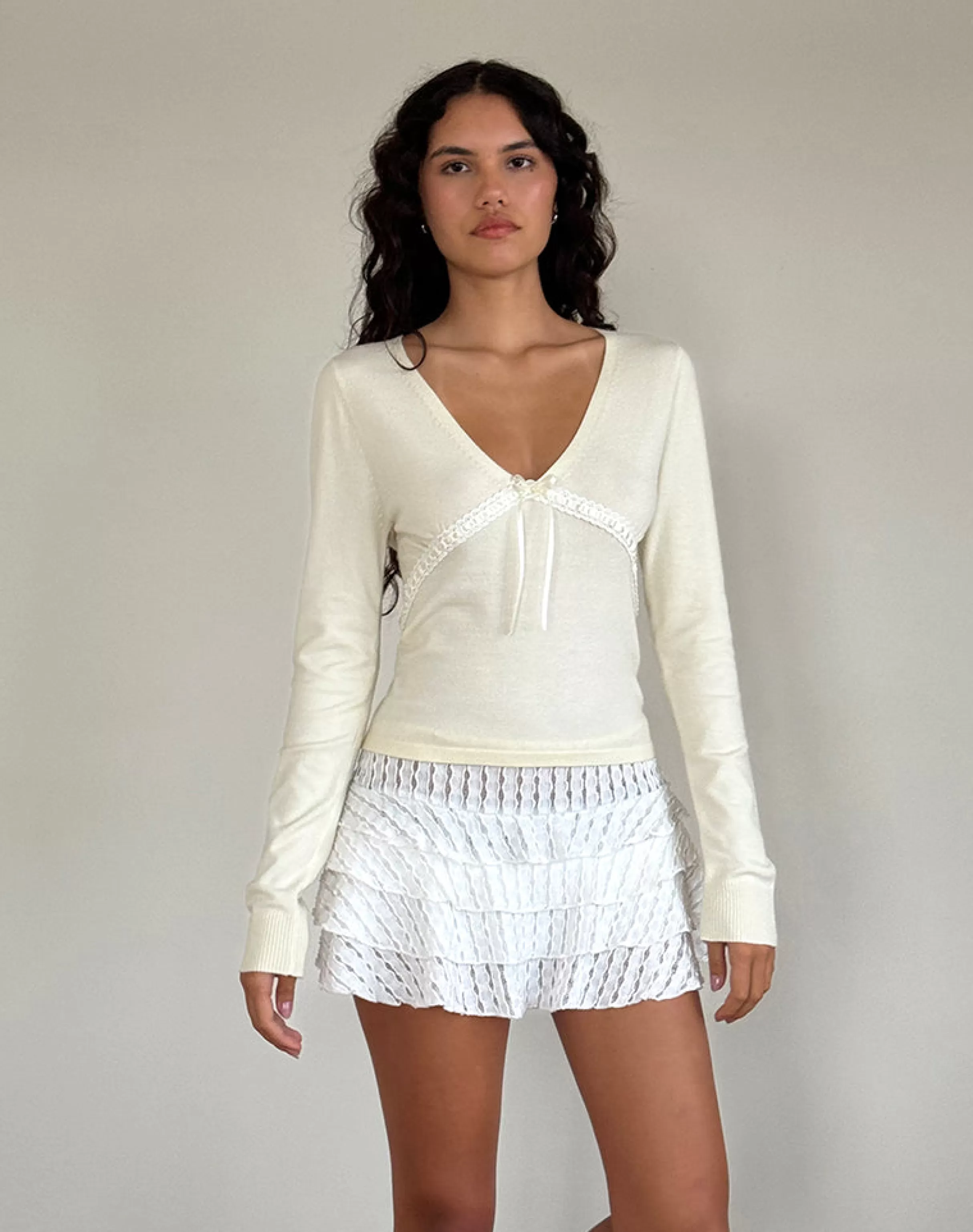 Shop Tirzah Brushed Knit Top In STRAWBERRY MILK | LONG SLEEVE TOPS