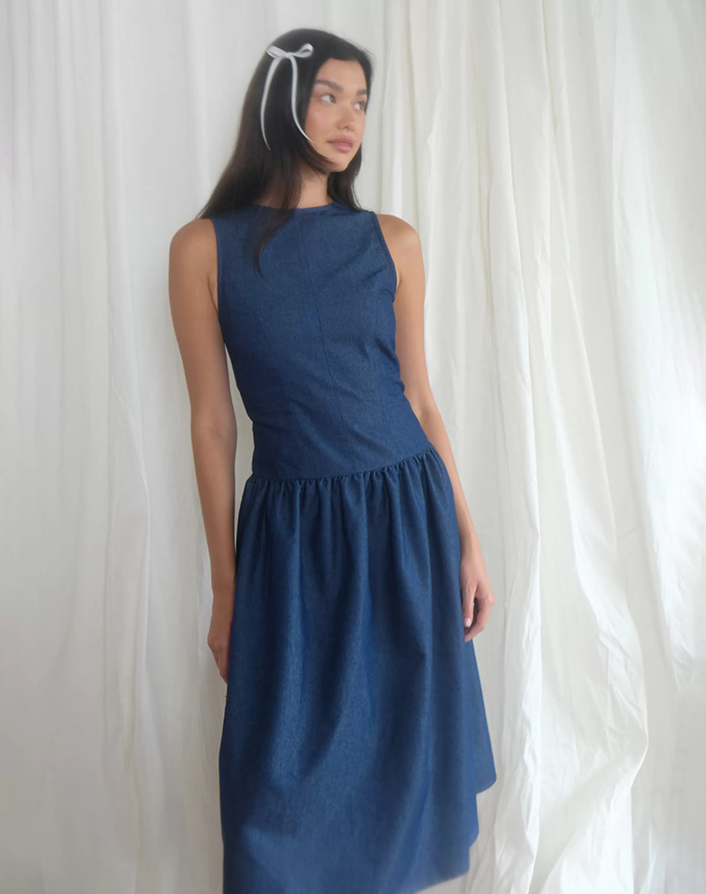 Flash Sale Uretta Maxi Dress In Denim Indigo STRAWBERRY MILK | BASICS
