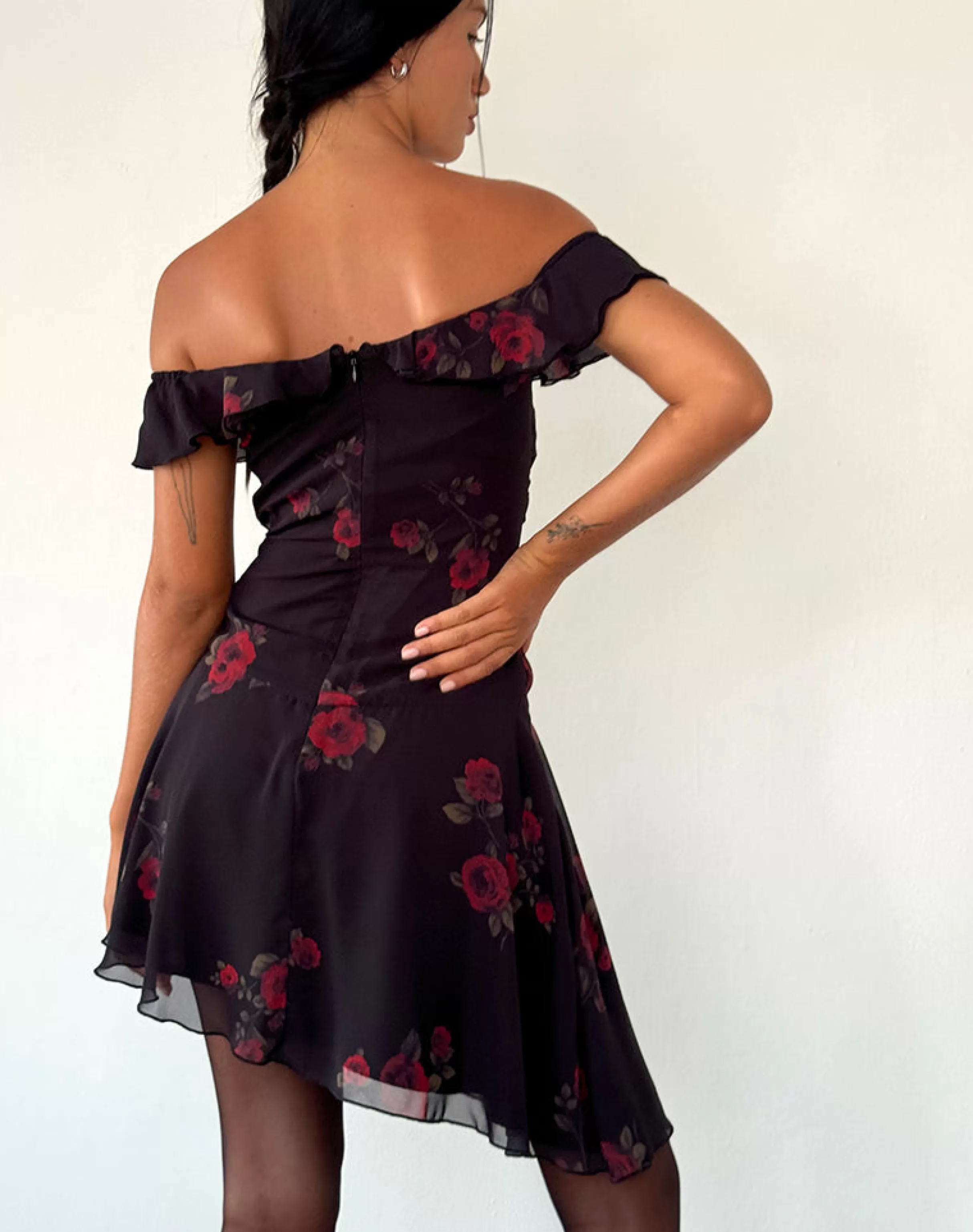 Cheap Ursula Bardot Mini Dress In Black Vintage Rose PRINTED DRESSES | MINI DRESSES