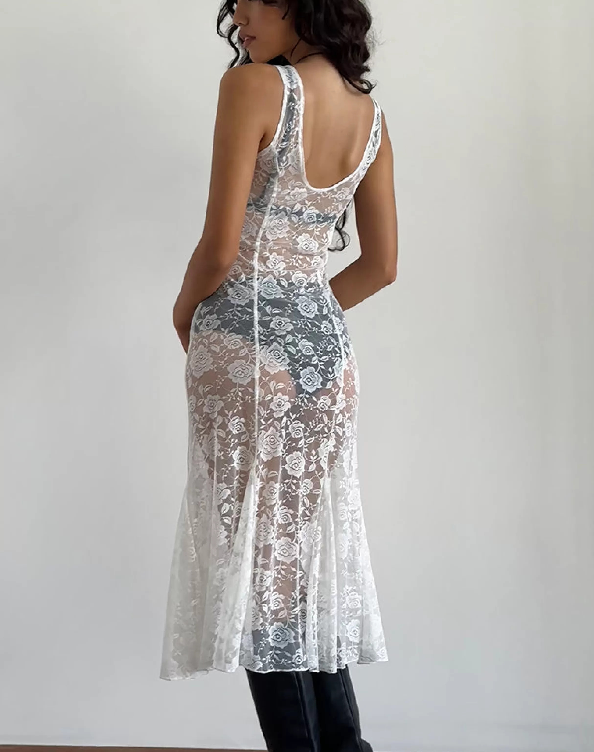 Store Valea Unlined Midi Dress In Ivory Big Rose Lace NEVERMORE | DAY DRESSES