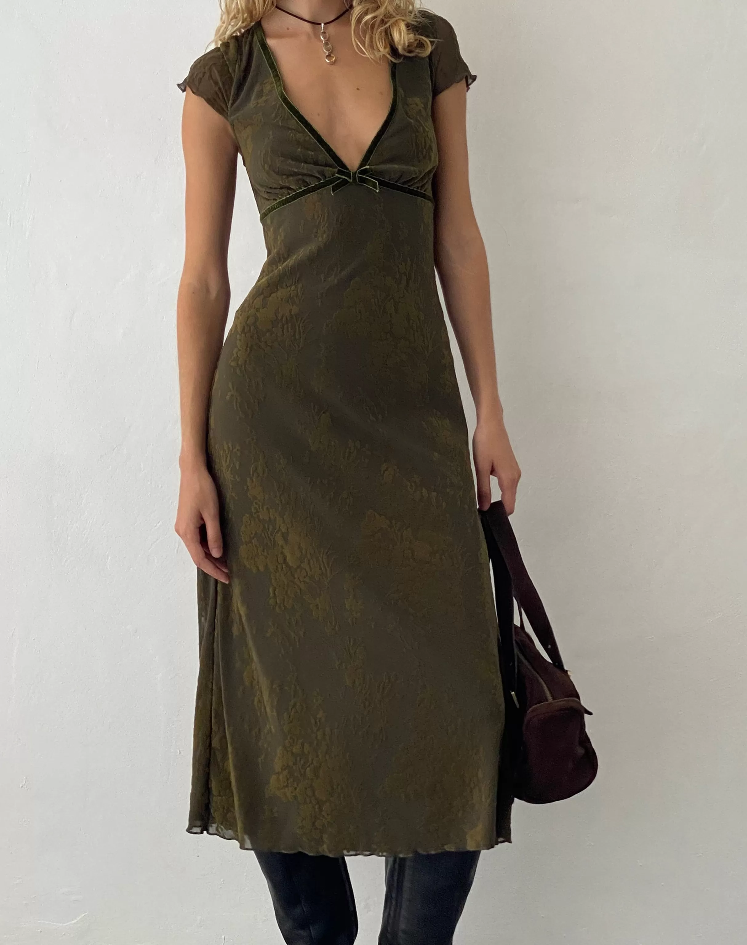 Outlet Vilinia Midi Dress In Abstract Botanic Dark Olive PRINTED DRESSES | MIDI DRESSES