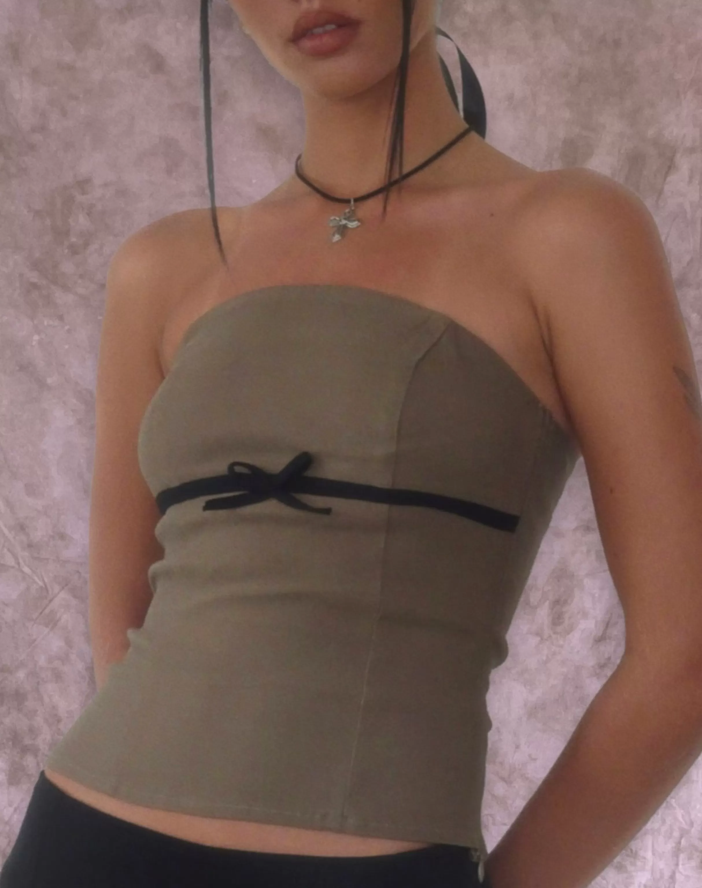Cheap Woyla Bandeau Top In Coco With Black Bow SALE TOPS | CORSET TOPS