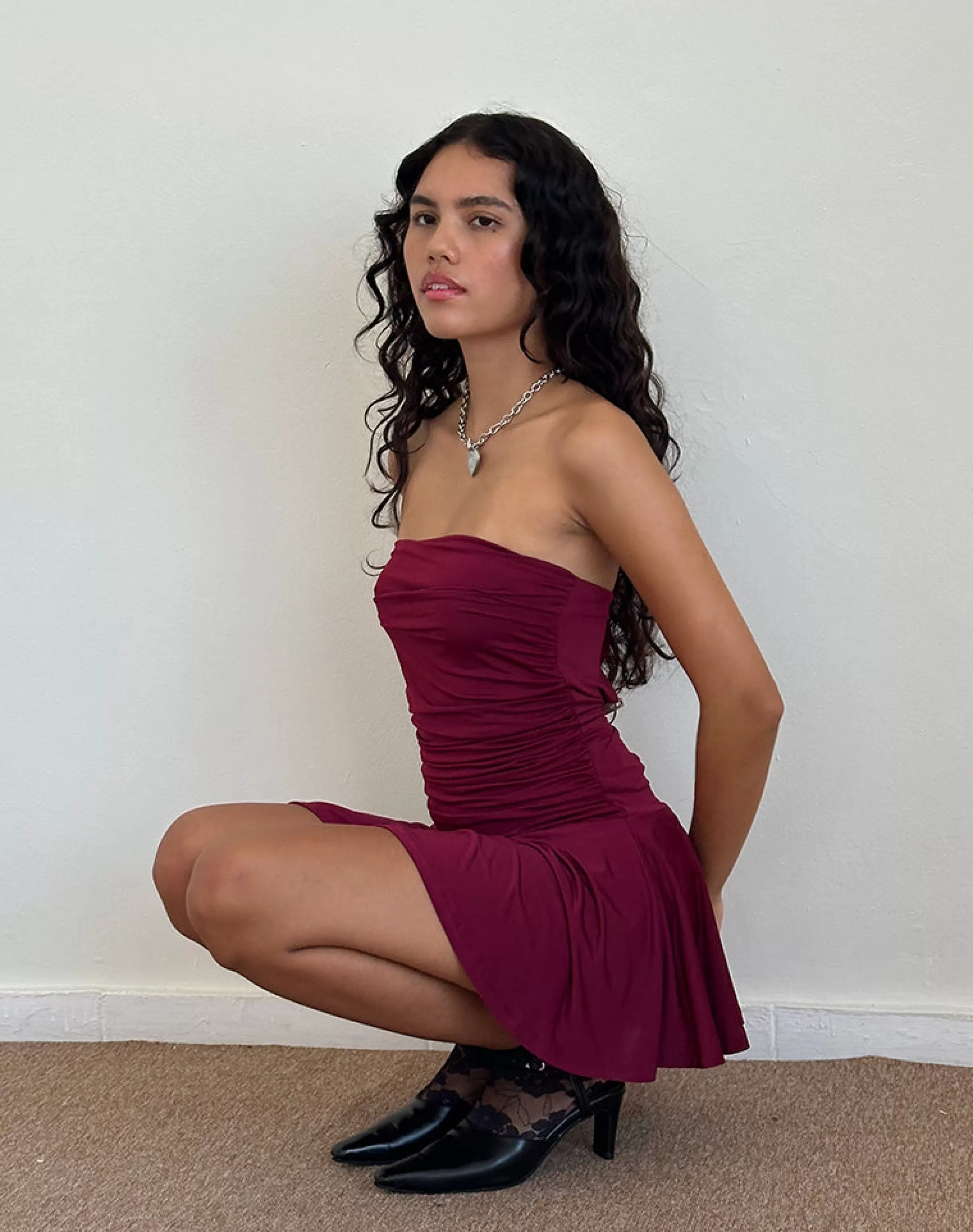 Outlet Yasmin Bandeau Mini Slinky Dress In Burgundy PARTY DRESSES | MINI DRESSES