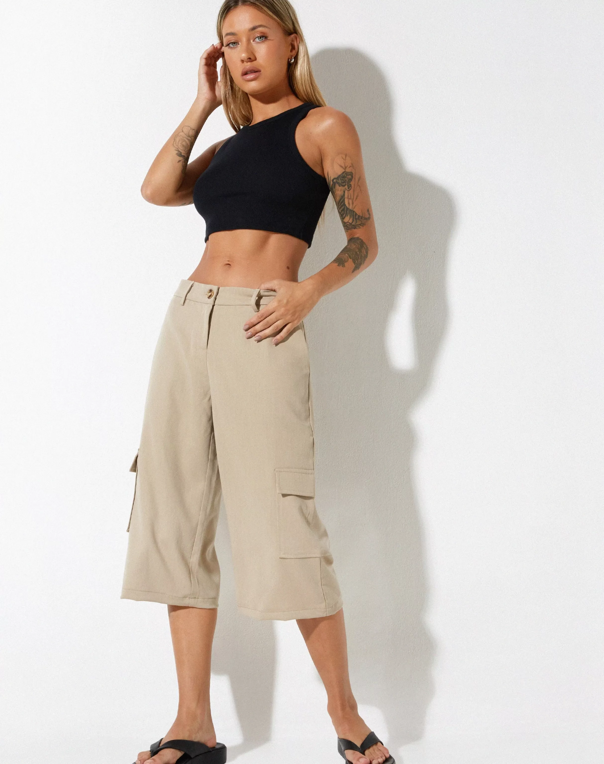 Store Yungmi Short In Soft Tailoring Tan SALE SKIRTS