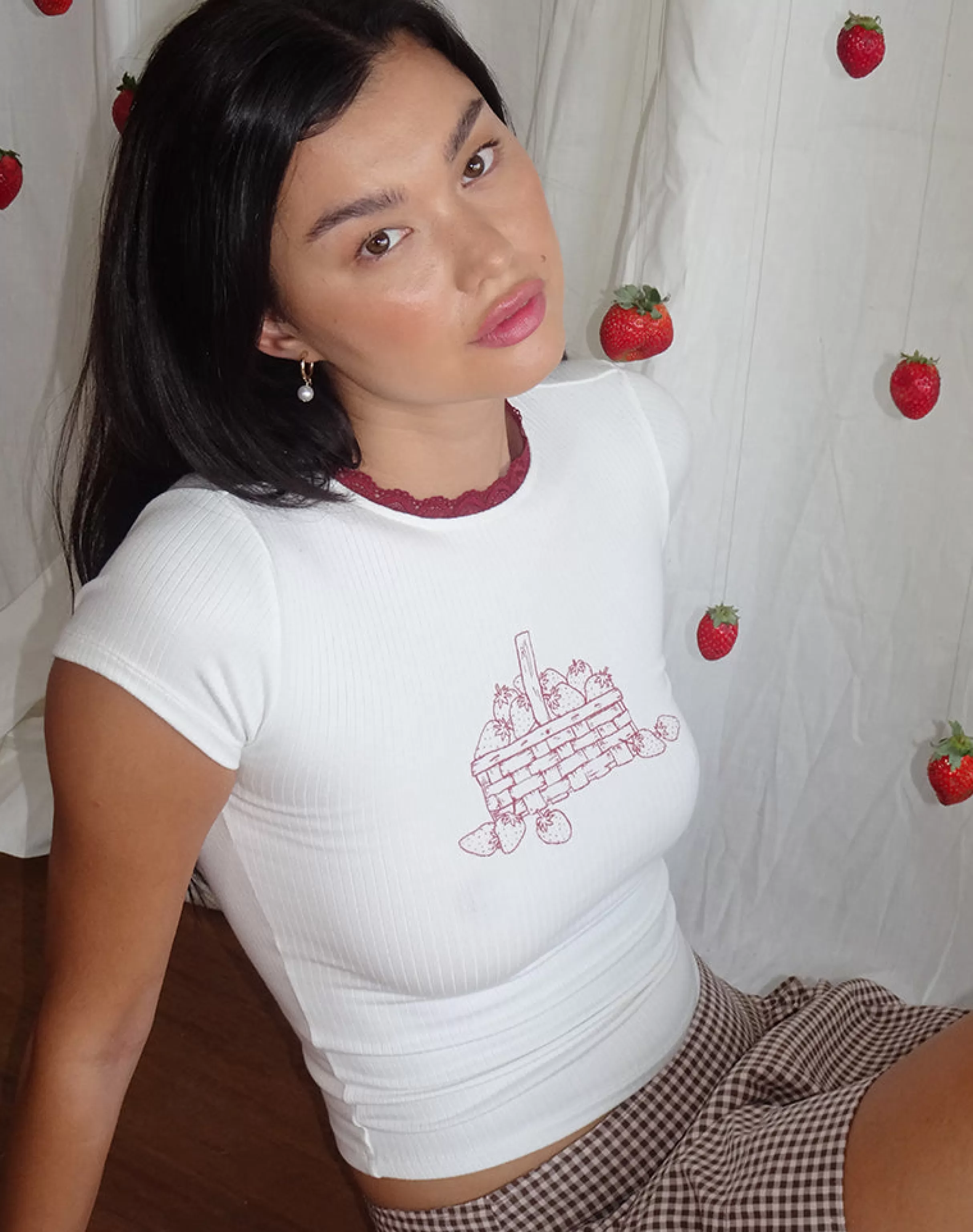 Clearance Zagy Tee In Off White With Strawberry Pot Print STRAWBERRY MILK | TEES