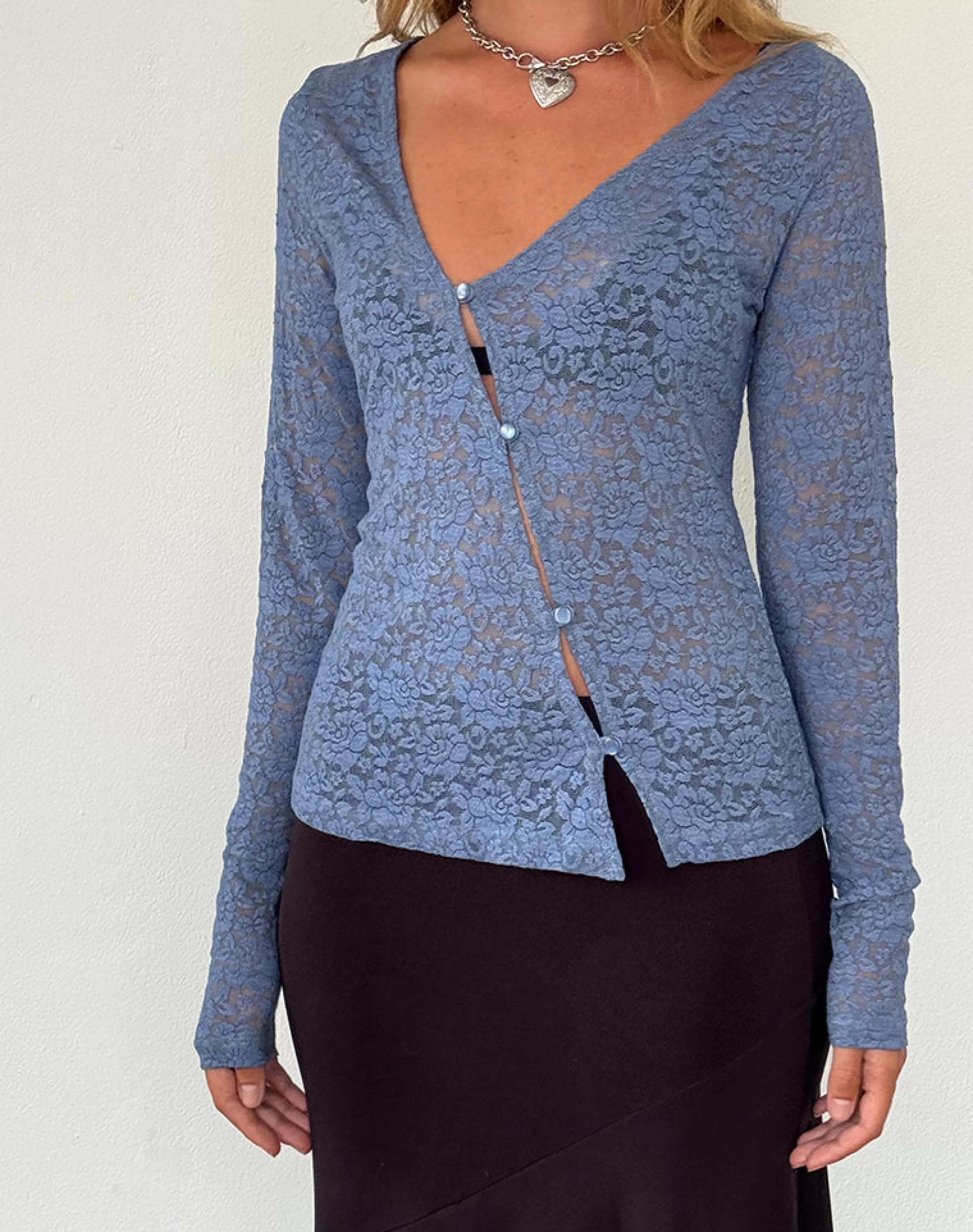 Online Zatin Asymmetrical Cardigan In Moonlight Blue Lace CO-ORDS | CARDIGANS