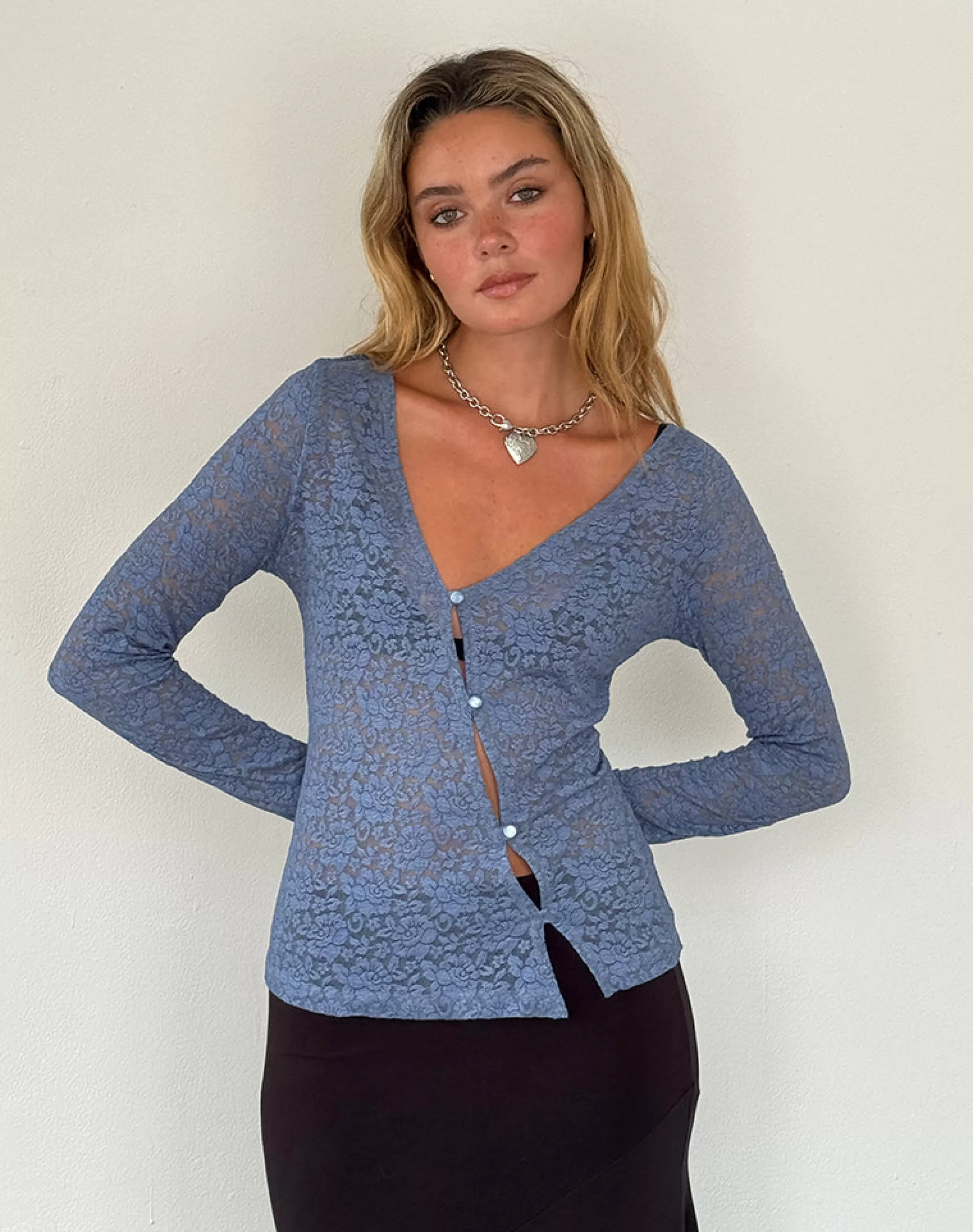 Online Zatin Asymmetrical Cardigan In Moonlight Blue Lace CO-ORDS | CARDIGANS