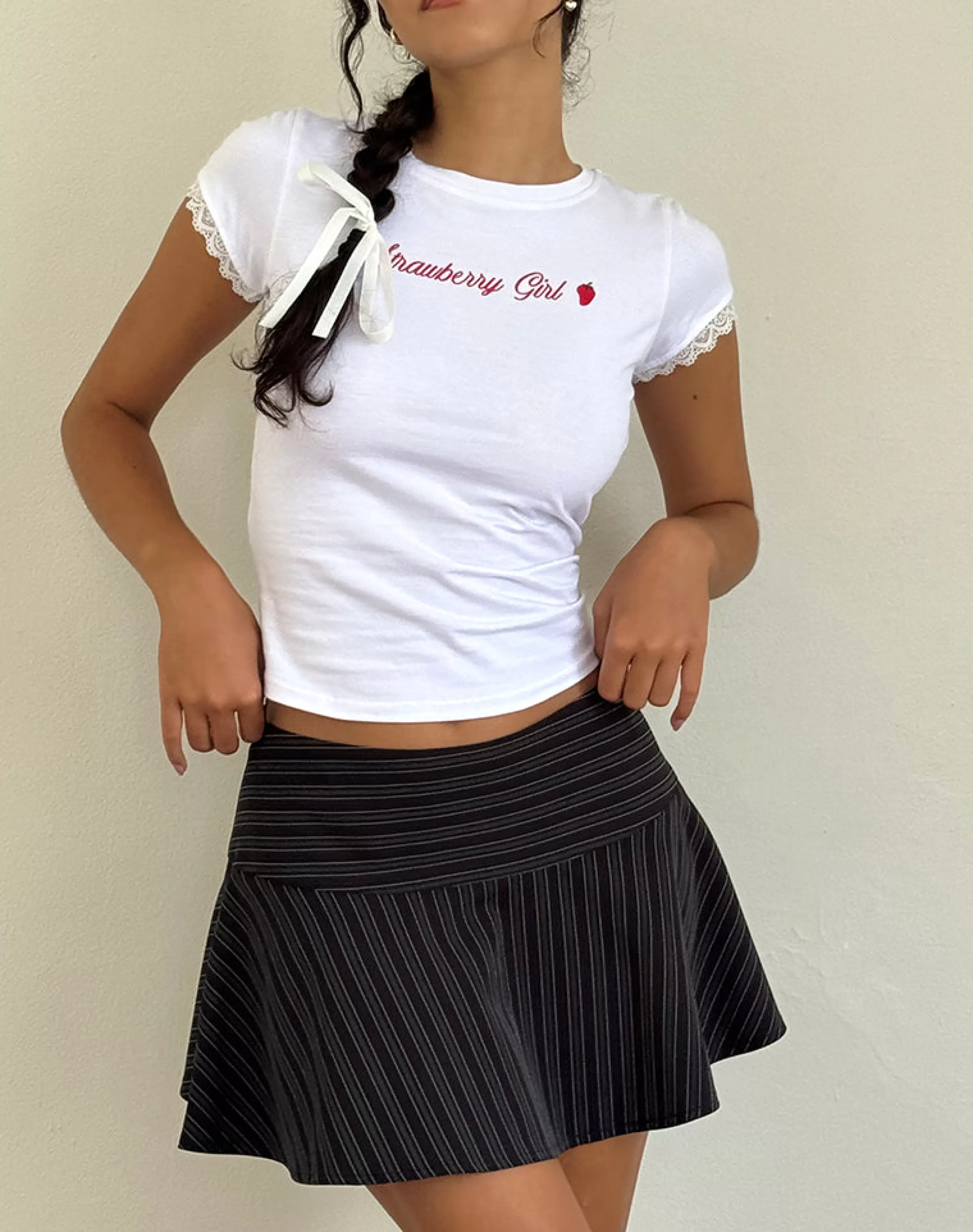 Store Zelian Mini Skirt In Pinstripe Black STRAWBERRY GIRL | A LINE SKIRTS