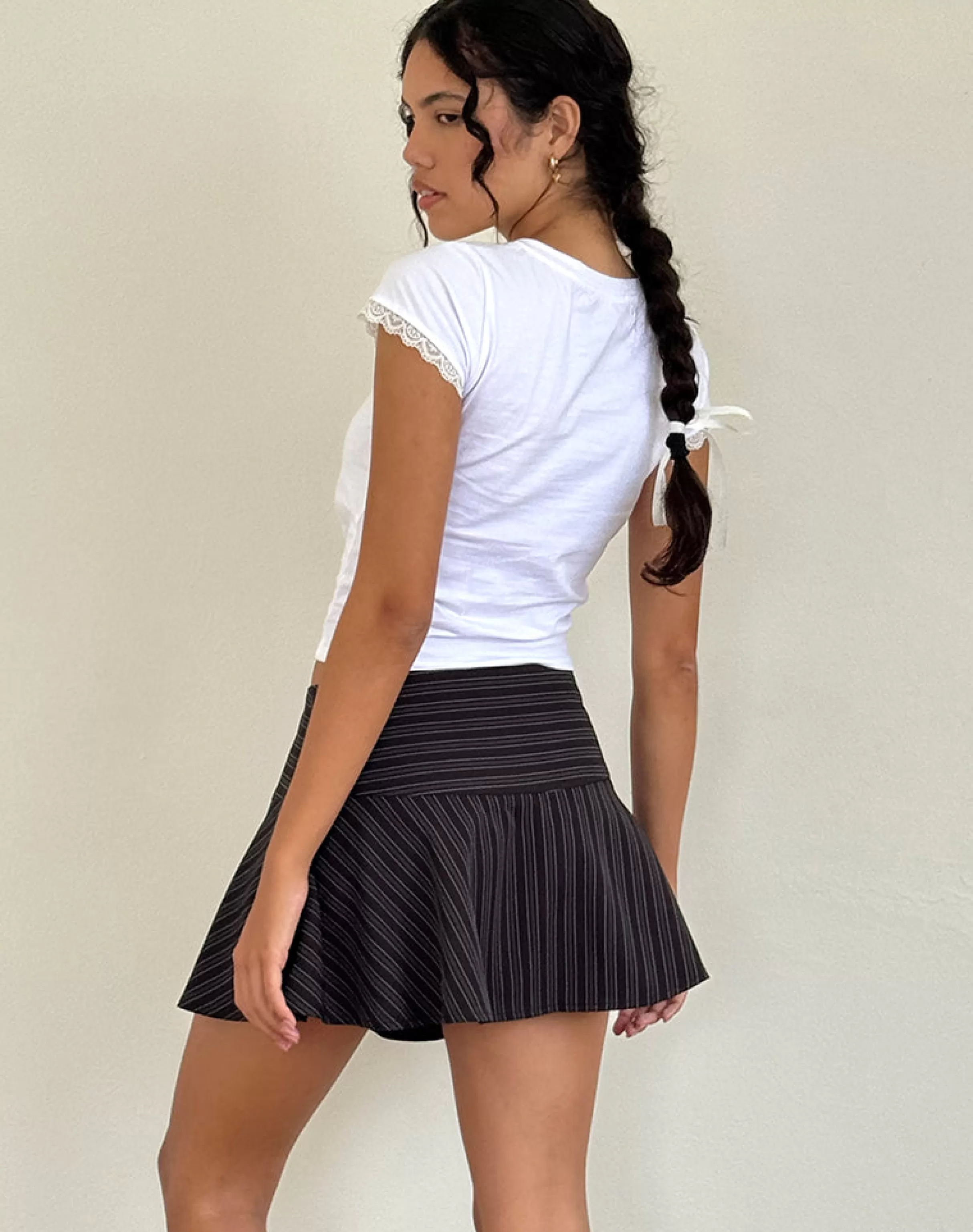 Store Zelian Mini Skirt In Pinstripe Black STRAWBERRY GIRL | A LINE SKIRTS