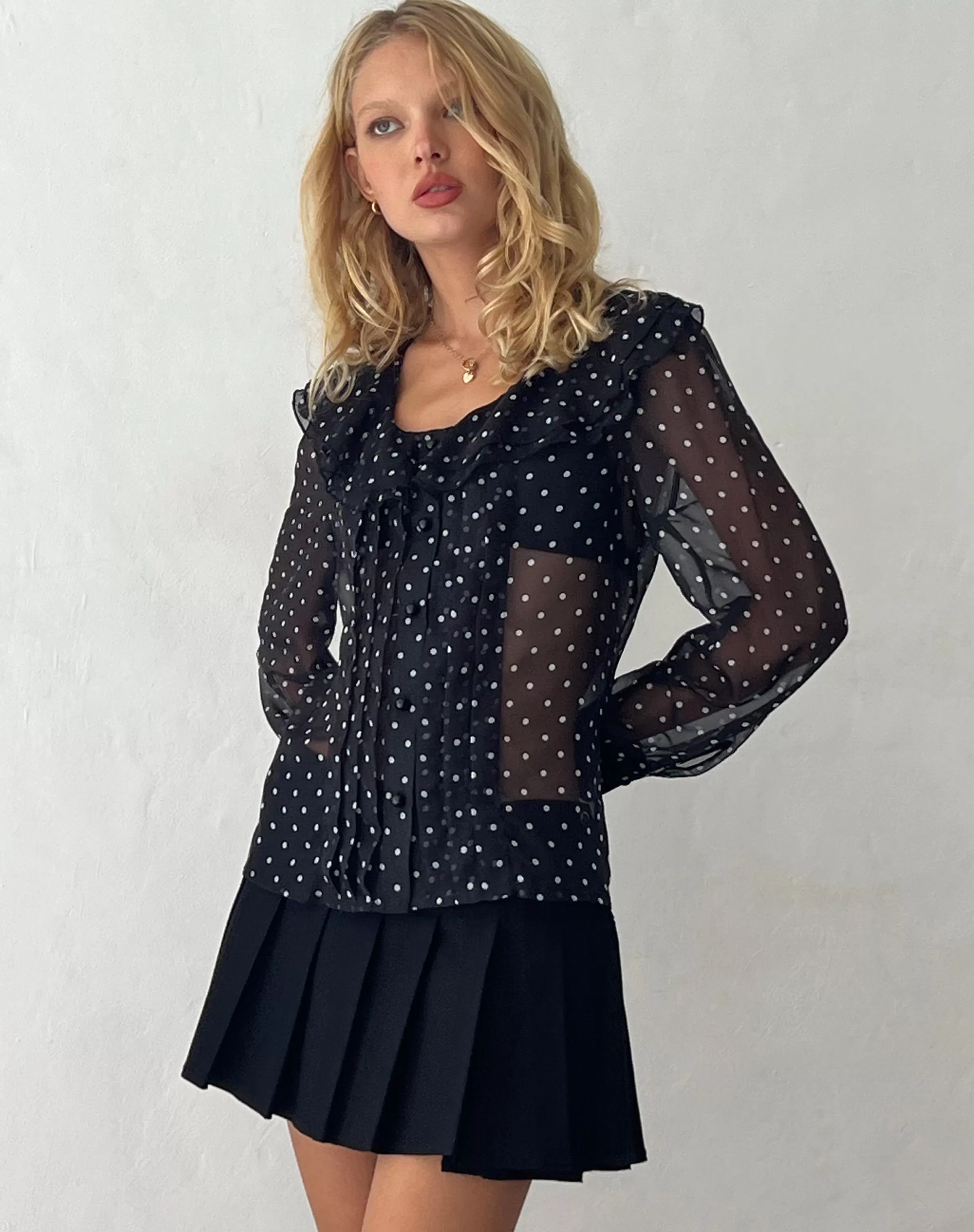 Cheap Zinnia Blouse In Polka Black Chiffon PRINTED TOPS
