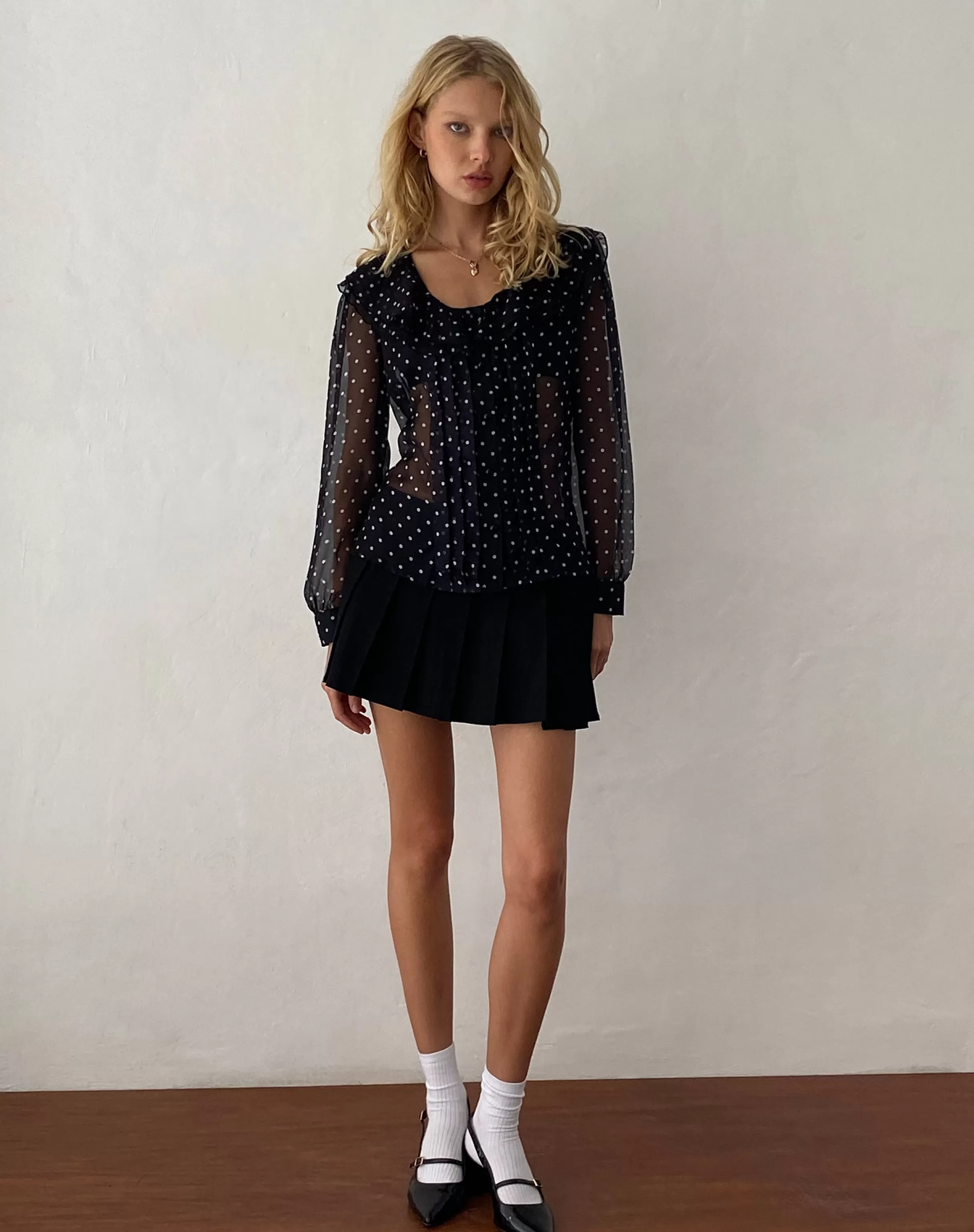 Cheap Zinnia Blouse In Polka Black Chiffon PRINTED TOPS