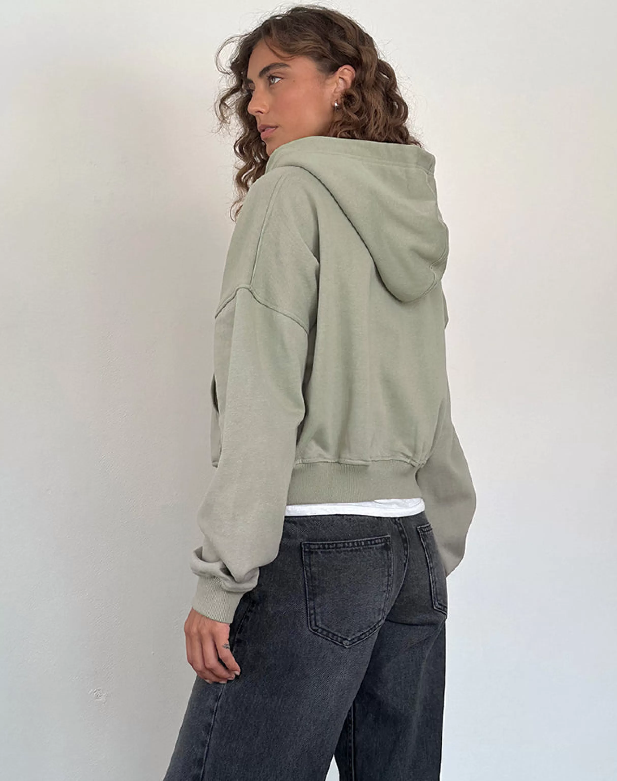 Clearance Zip Up Jumper In London Fog With 'MOTEL' Ivory Embroidery LOUNGEWEAR | CO-ORDS