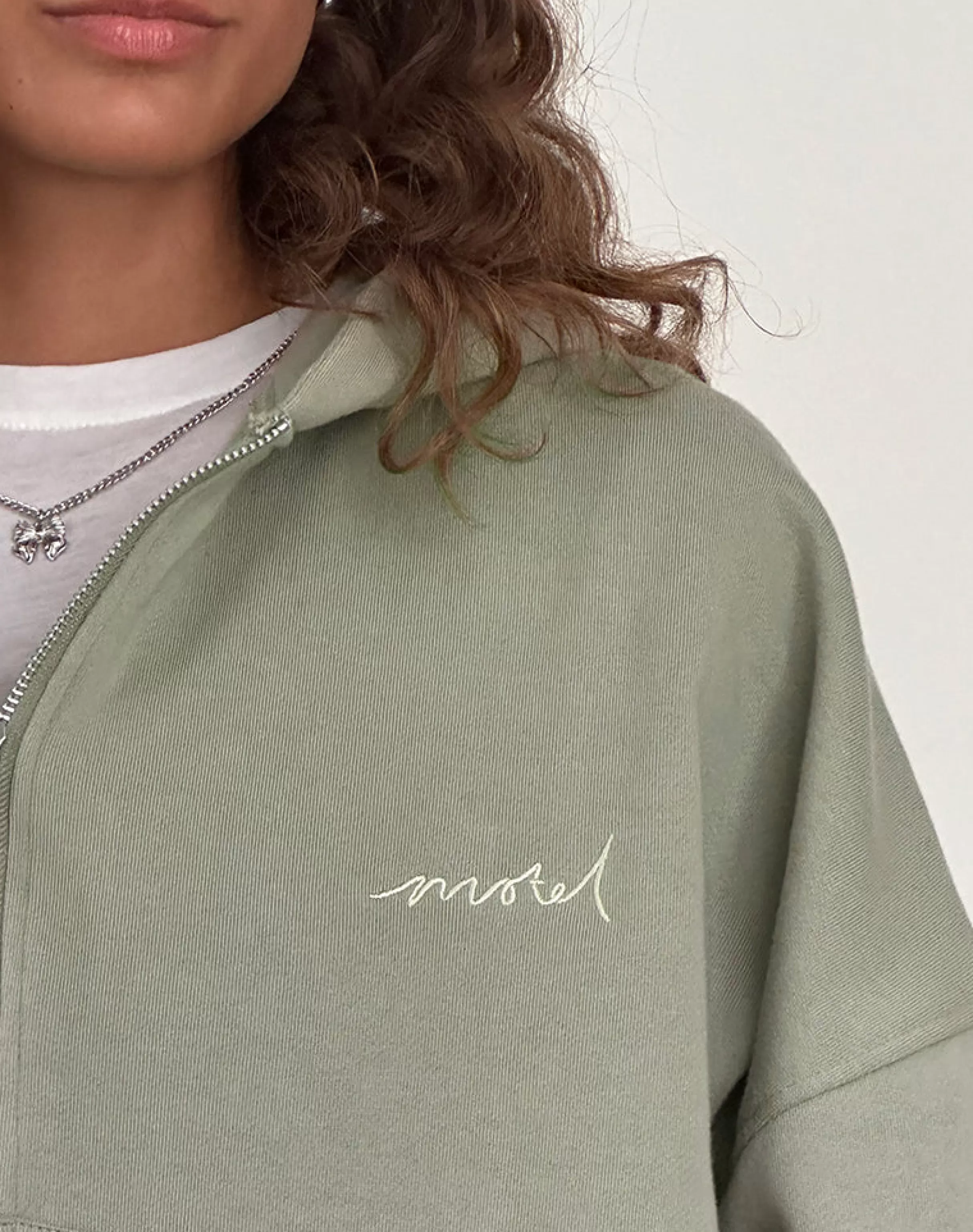 Clearance Zip Up Jumper In London Fog With 'MOTEL' Ivory Embroidery LOUNGEWEAR | CO-ORDS